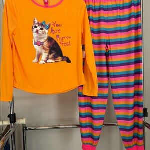 J. Khaki Orange Cat Print Kids Pajama Set